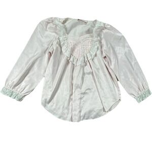 Vintage Vandemere Blouse Women Medium Pink Satin Lace Trim Pintuck Ruffle Collar